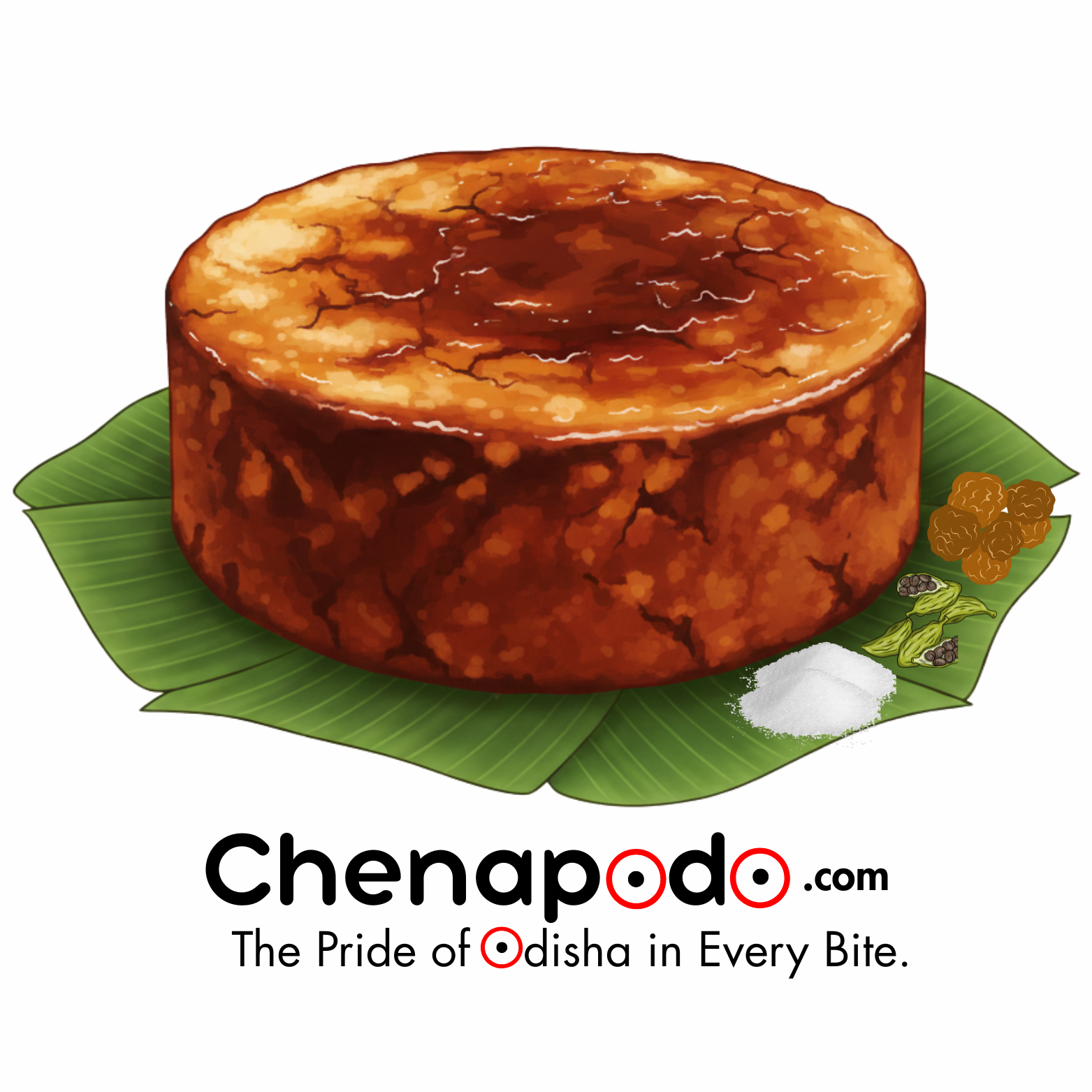 A perfectly baked Chhena Poda on a banana leaf.
